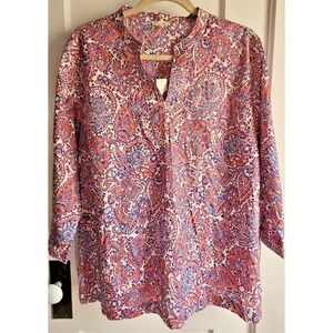 NWT TALBOTS 100% cotton 3/4 sleeves  Floral print woman  Sz XL‎ petite